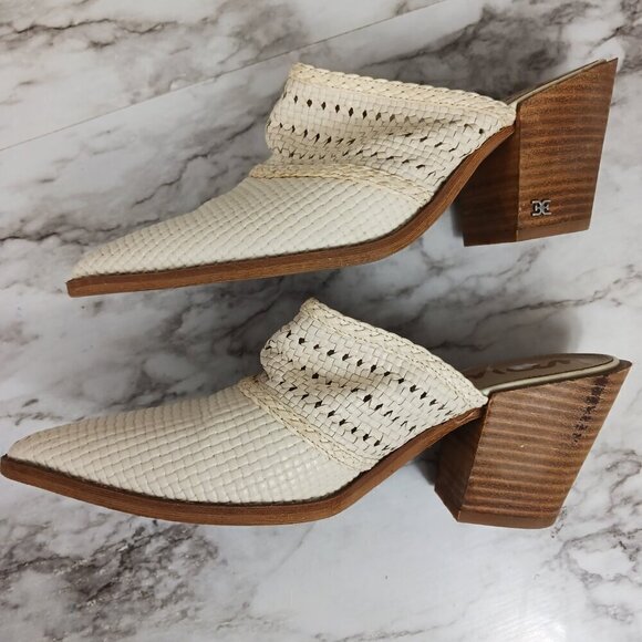 SAM EDELMAN Lillianna Slip-On Leather Heel Mules Ivory Pointed Toe women's sz.8 - Picture 9 of 11